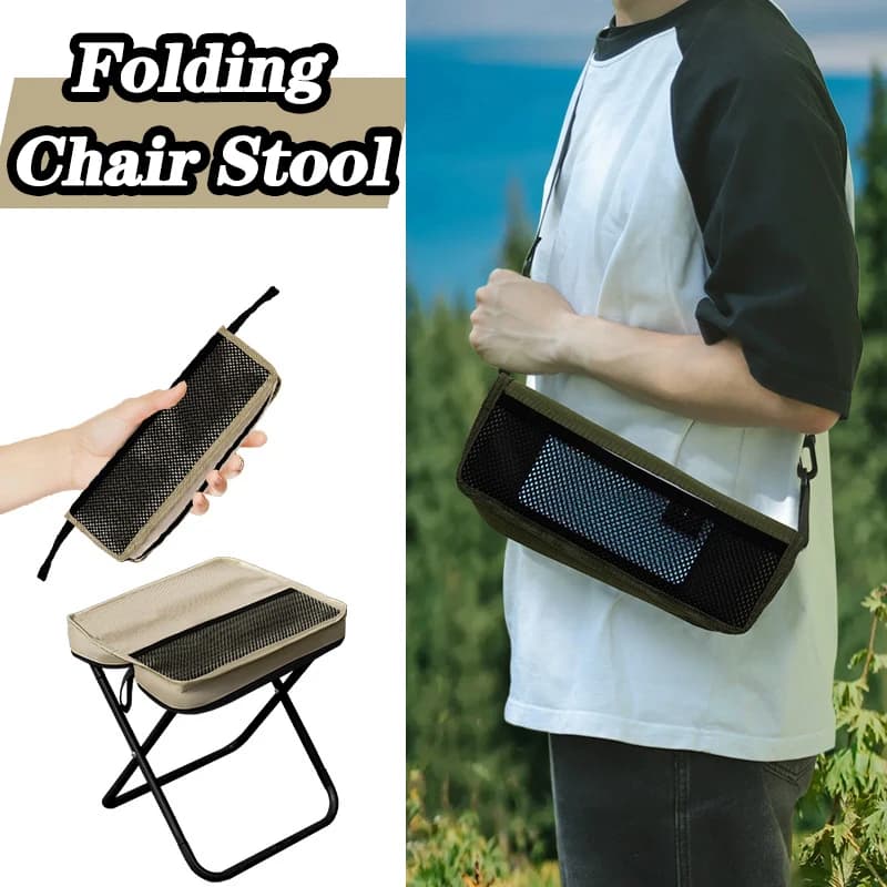 Tabouret pliant compact pour pêcheur - Siège portable sac à dos camping pique-nique déplacement
