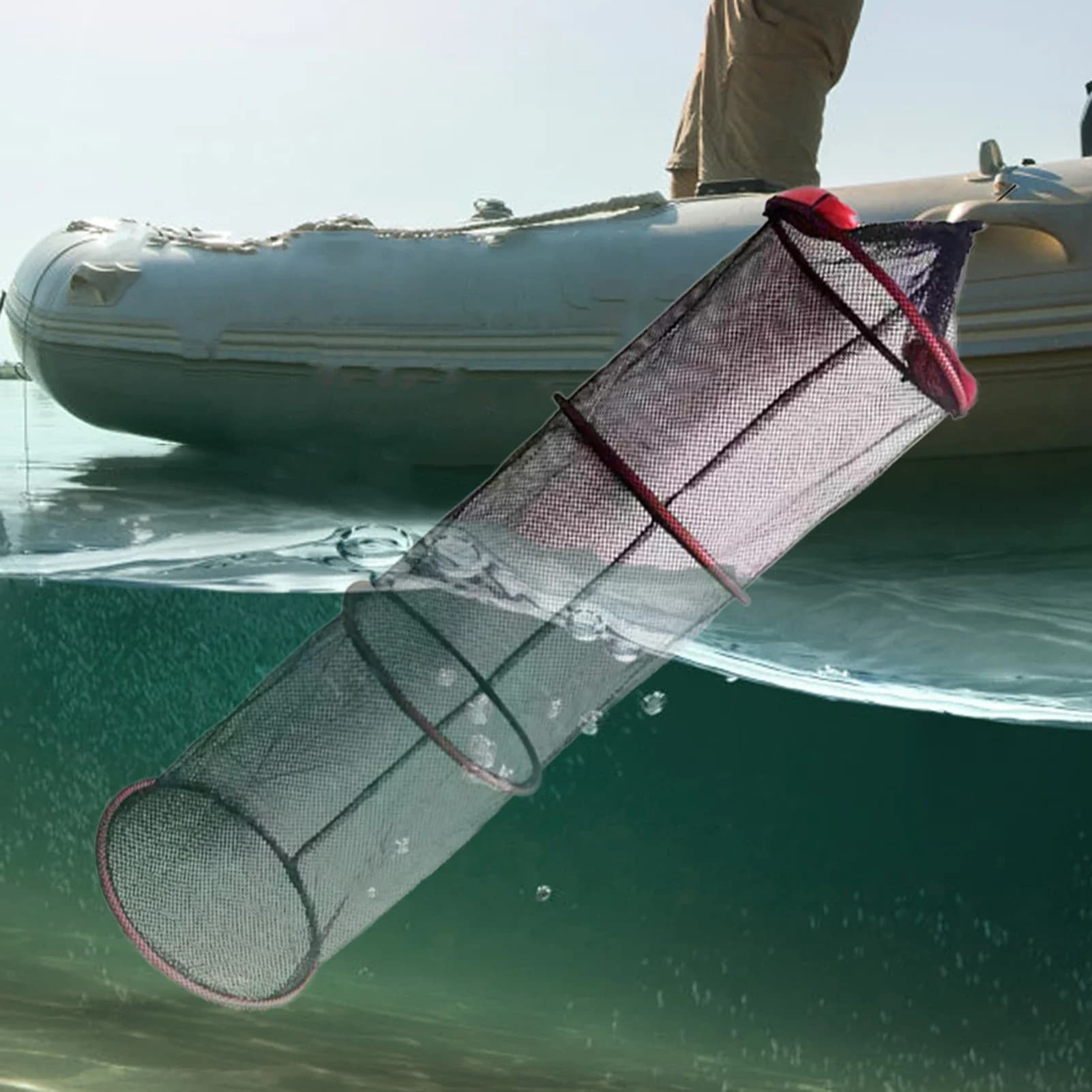 Filet de pêche flottant anti-fuite avec panier renforcé pour poissons, crevettes et écrevisses, portable et robuste