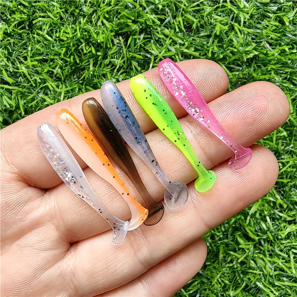 50 micro leurres souples 0.35g/35mm pour black bass et brochet - Leurres T-tail miniatures