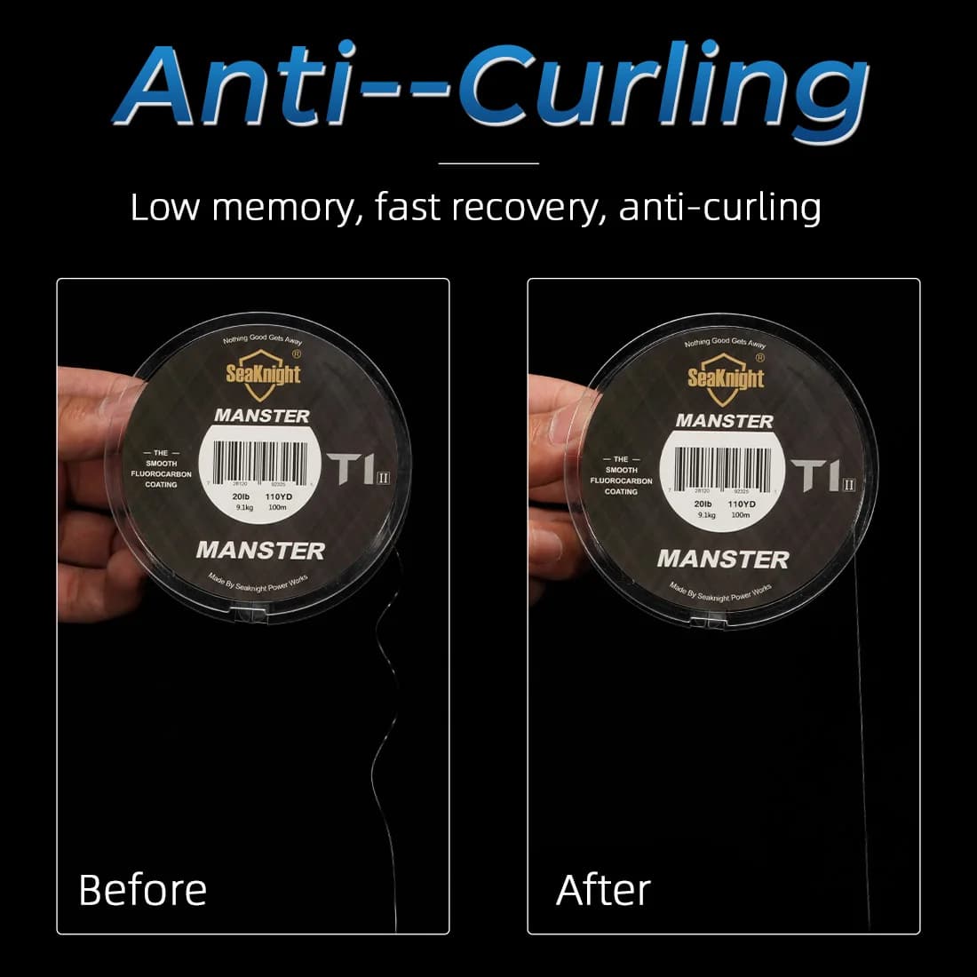 Ligne de pêche fluorocarbone SeaKnight MANSTER T1 II 100M revêtement double couche coulante rapide 3-35LB