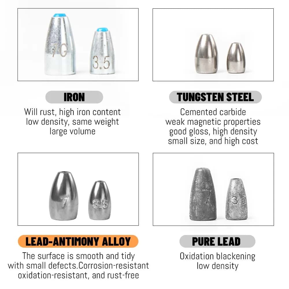 Plombs bullet acier ZUKIBO 20/30 pièces - Plombs pour Texas rig Carolina rig pêche leurres souples