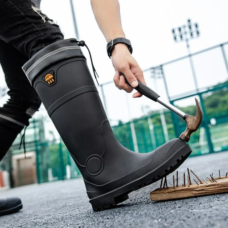 Bottes de pluie homme à embout d'acier antidérapantes imperméables pour travail sécurité pêche