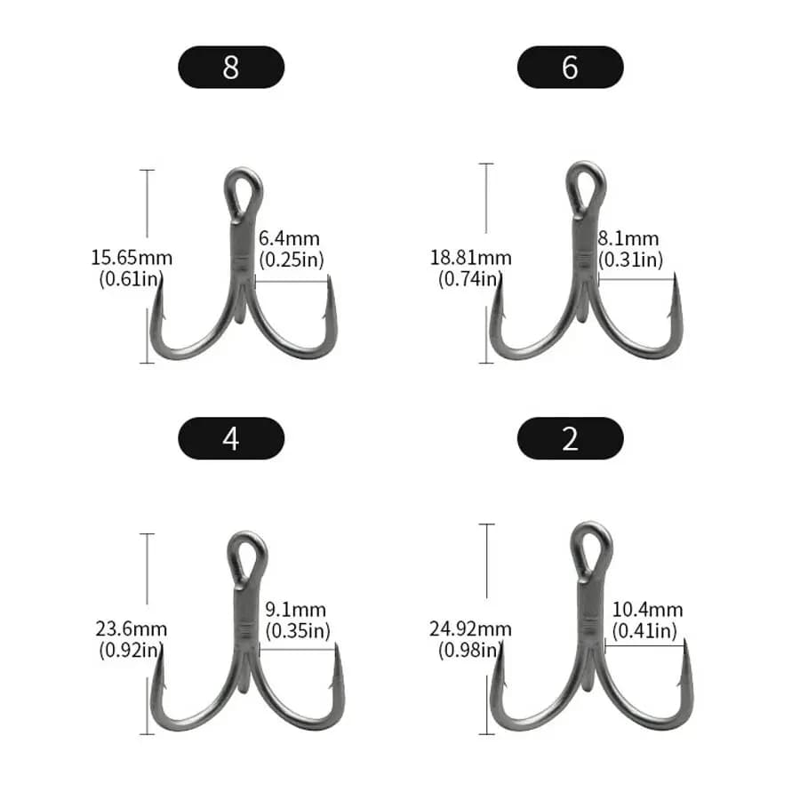 Hameçons triples pêche 10 pièces acier haute carbone 4X résistants et tranchants pour leurres et appâts