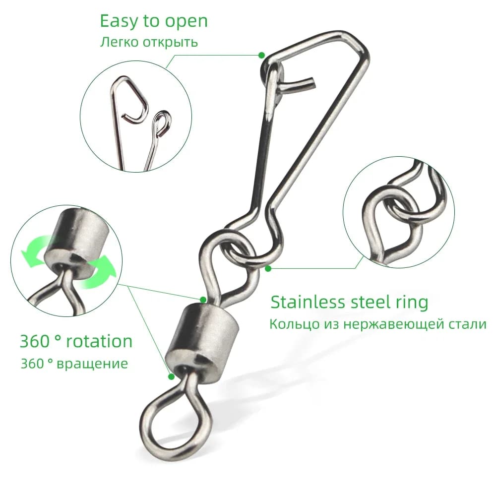 Barillet de pêche DNDYUJU 10-100PCS avec émerillon roulant pour hameçons et leurres - Accessoires