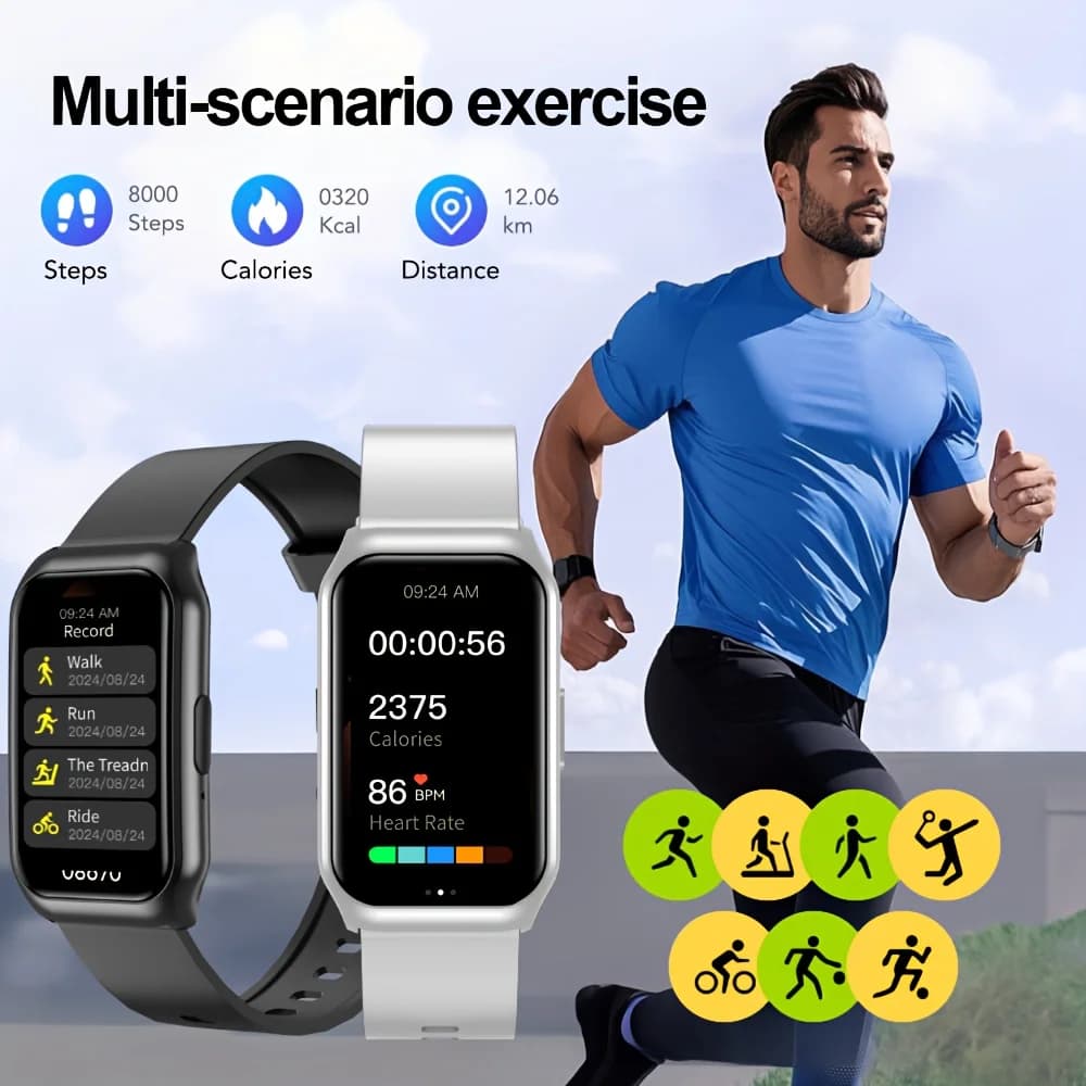 Smartwatch LAXASFIT pour pêche : monitoring sommeil, lampe torche, assistant vocal, étanche, appels Bluetooth