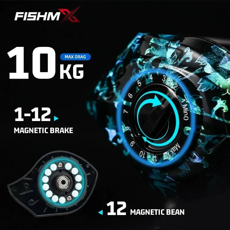 Moulinet baitcasting Fishmx anti-explosion avec frein magnétique 7.2:1 pour pêche longue portée