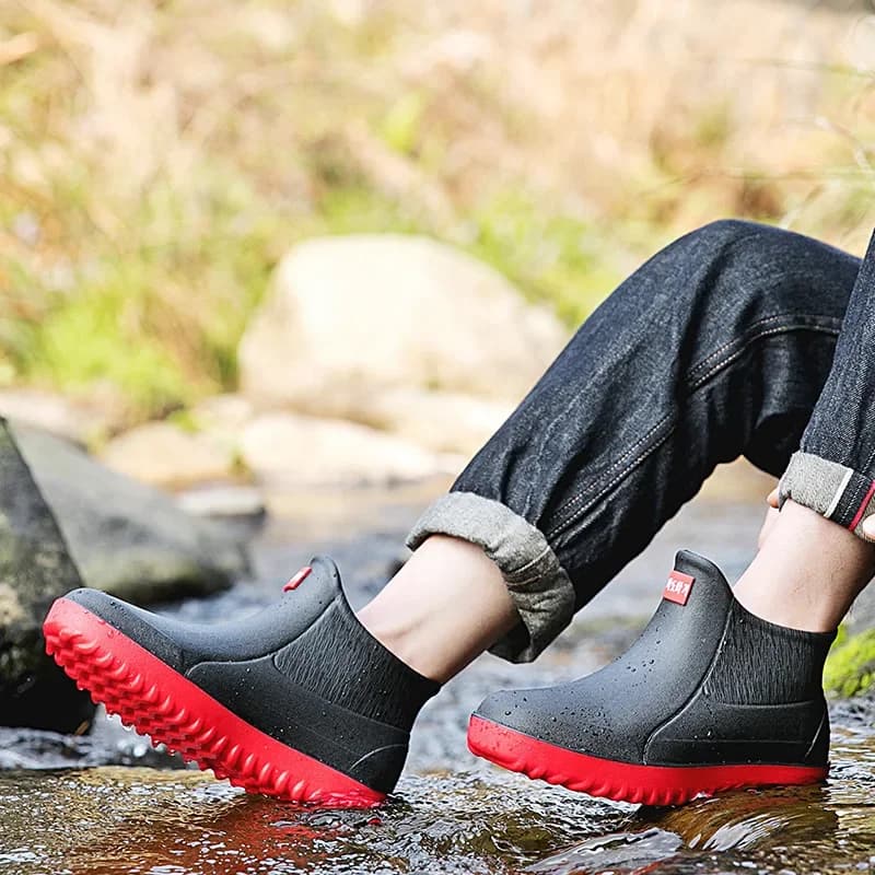 Bottes de pluie homme mode mi-mollet doublées polaire antidérapantes cuisine pêche