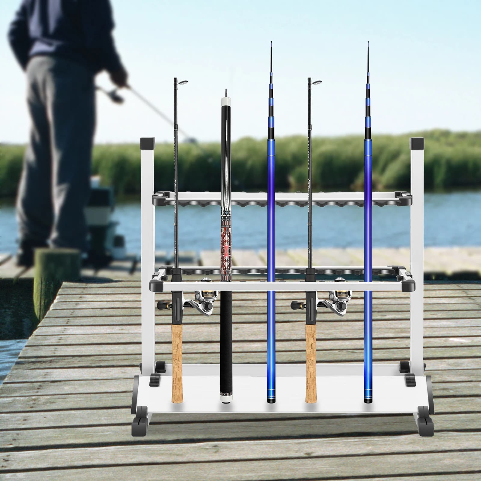 Rangement cannes à pêche rack 24 porte-cannes aluminium portable support rapide accessoires pêche organisateur