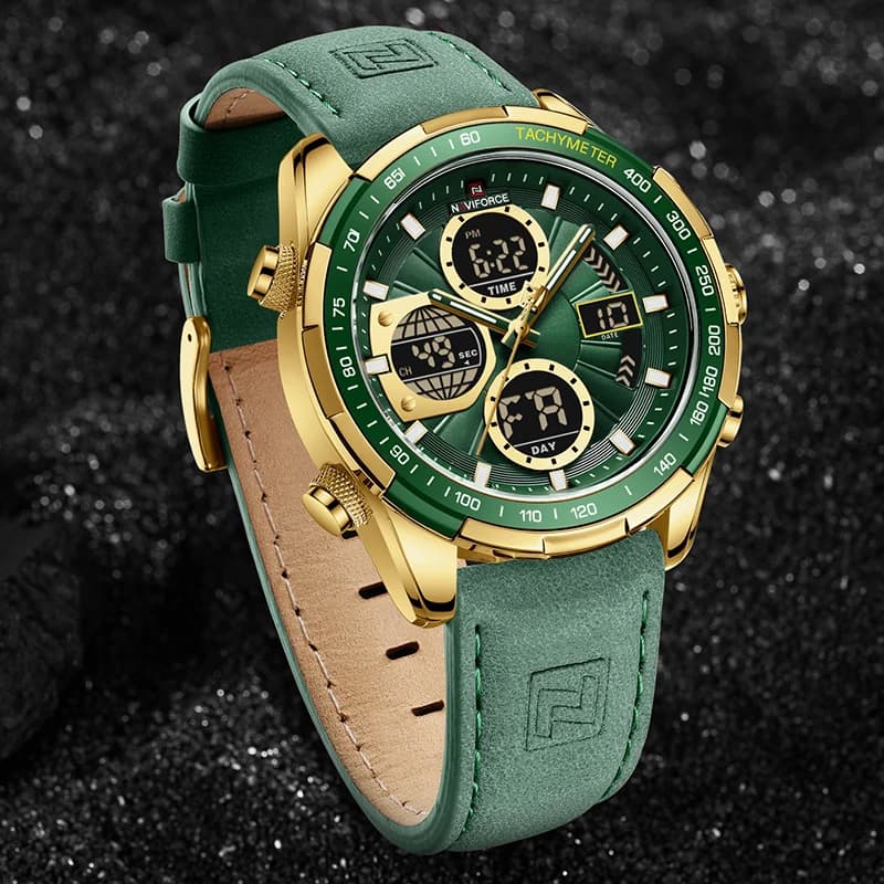 Montre militaire homme NAVIFORCE étanche - Bracelet cuir, chronographe, chiffres arabes, style sport et aventure