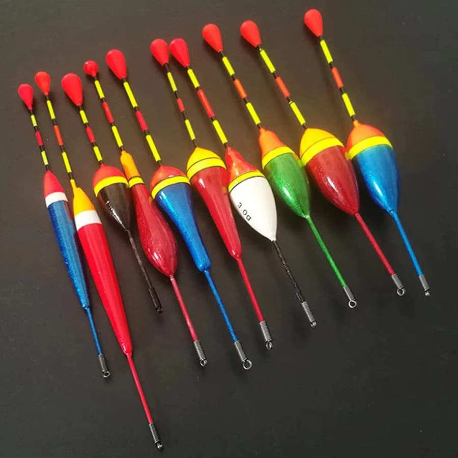 Lot de 10 flotteurs de pêche promotionnel, mix tailles et couleurs, en mousse, pour accessoires et