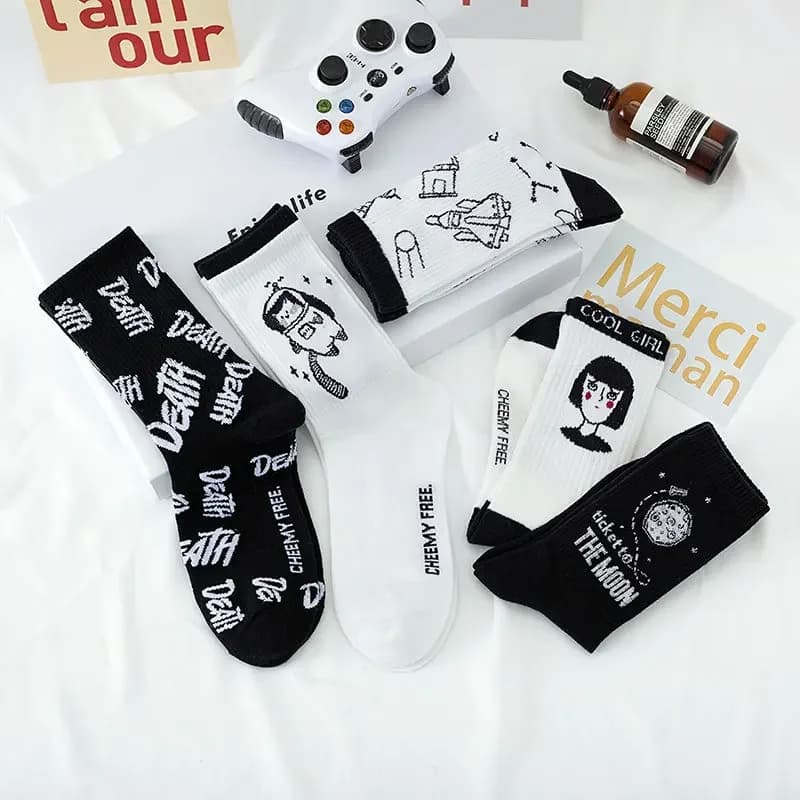 Chaussettes longues japonaises Harajuku style collège pour couple sportif homme femme tendance coton