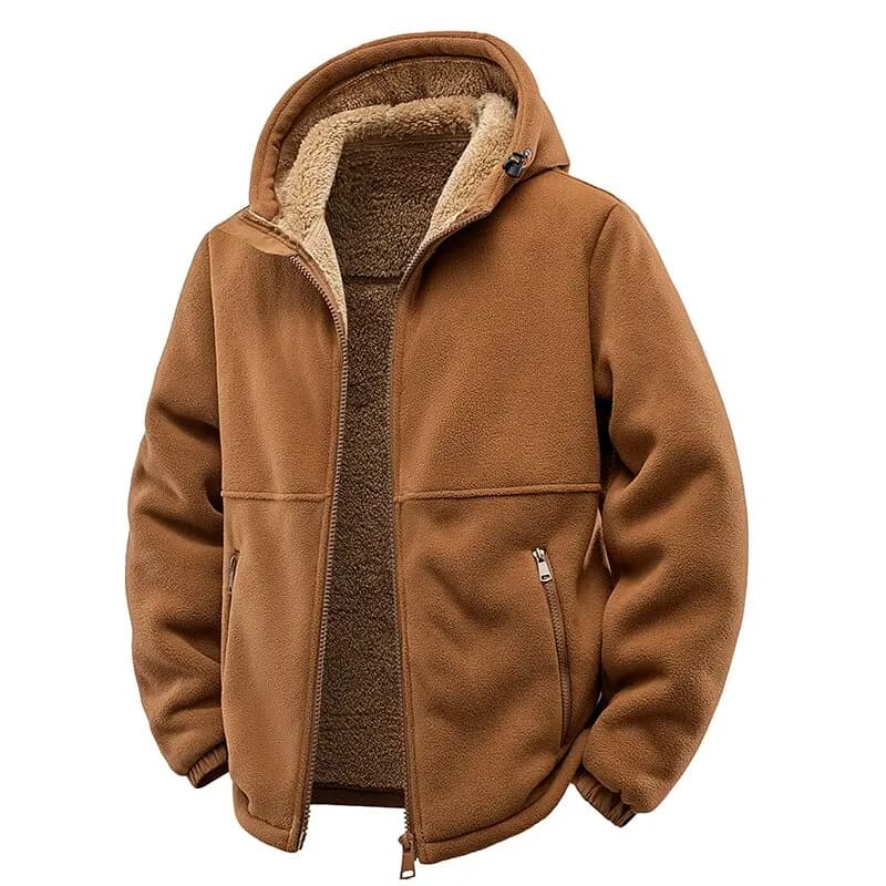 Manteau laine d'agneau épais couleur unie - Veste chaude coupe-vent taille plus homme