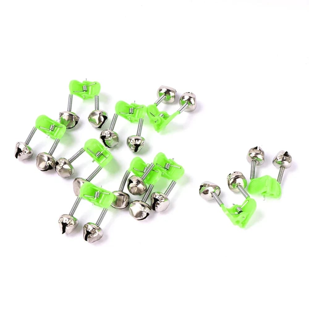 Lot 10 cloches vertes métal pour canne pêche avec clips pince accessoire extérieur pêche carpe