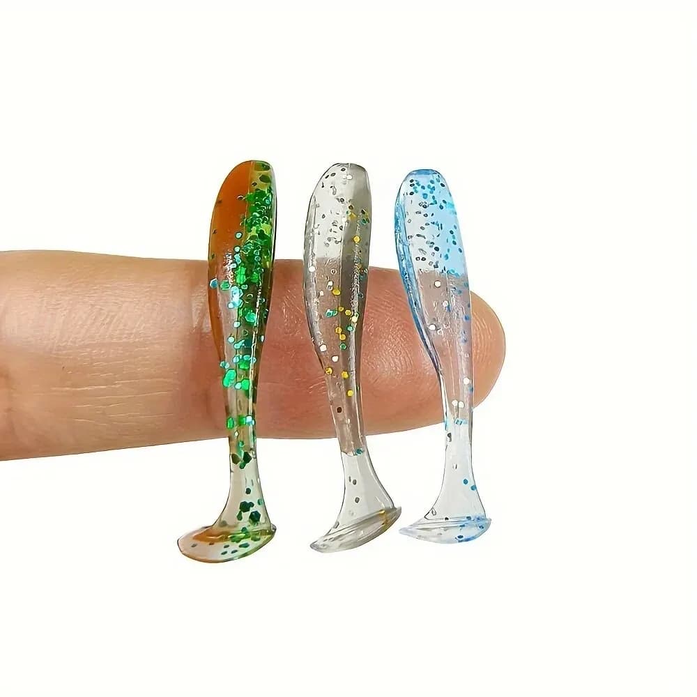 Leurre souple T-tail 50 pièces, appât silicone pour pêche de la perche et du brochet, leurres miniatures