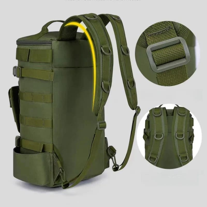 Sac à dos pêche multifonction étanche avec porte-cannes pour randonnée et camping - design durable