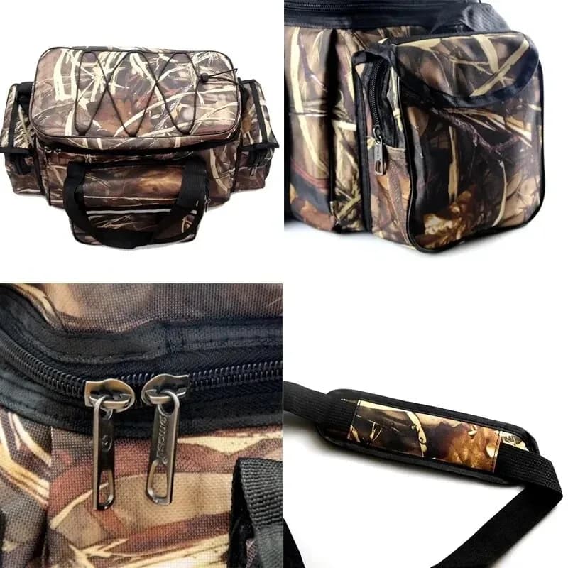 Grand sac de pêche nylon étanche 50x30x25cm - Sac bandoulière double couche capacité maximale