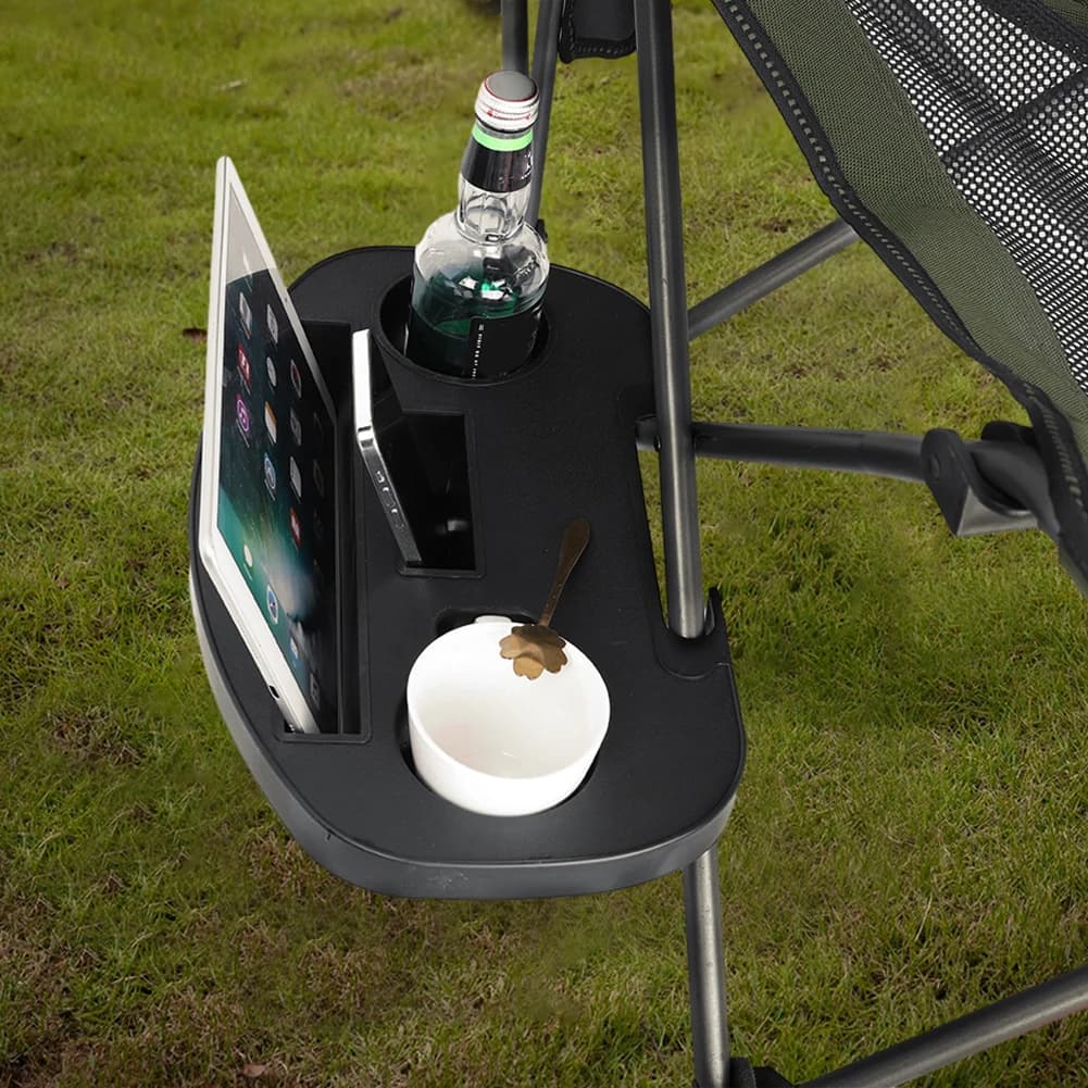 Tablette latérale clipable pour chaise pliante de pêche et camping avec porte-gobelet