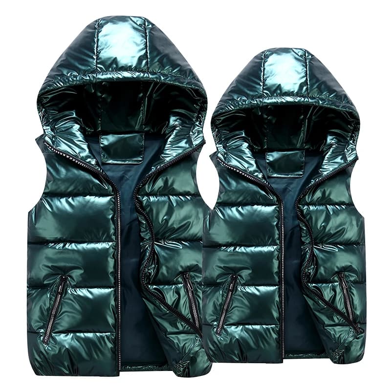 Veste sans manches polaire chaude hiver avec capuche pour homme femme enfant