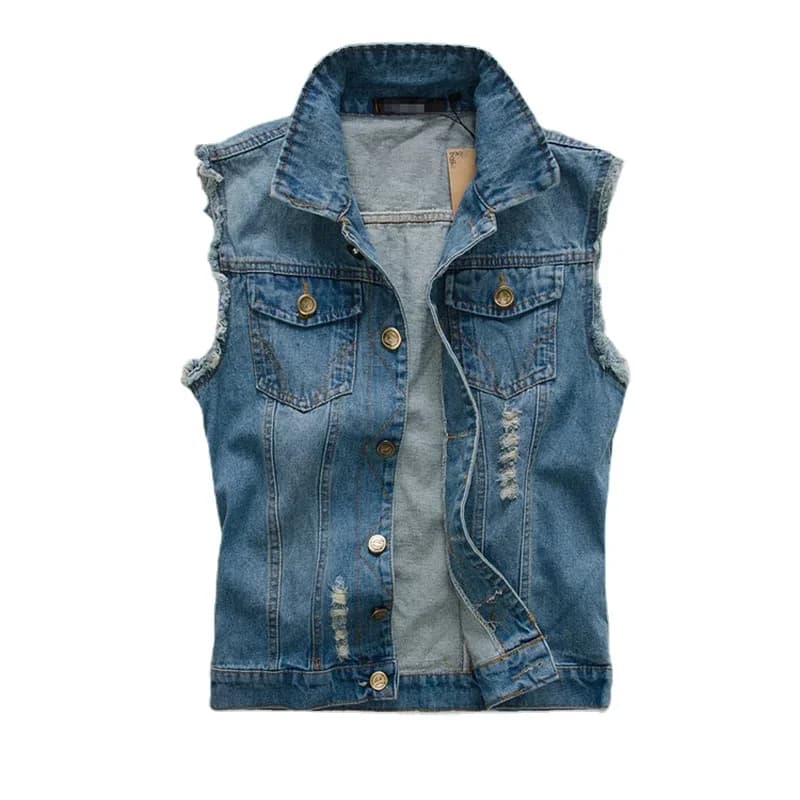 Veste en jean déchiré bleu clair pour homme - Parka léger et slim en coton - Taille 6XL