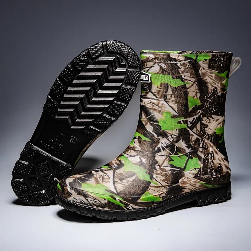Bottes de pluie camouflage mi-mollet homme printemps automne pêche chasse montagne antidérapantes