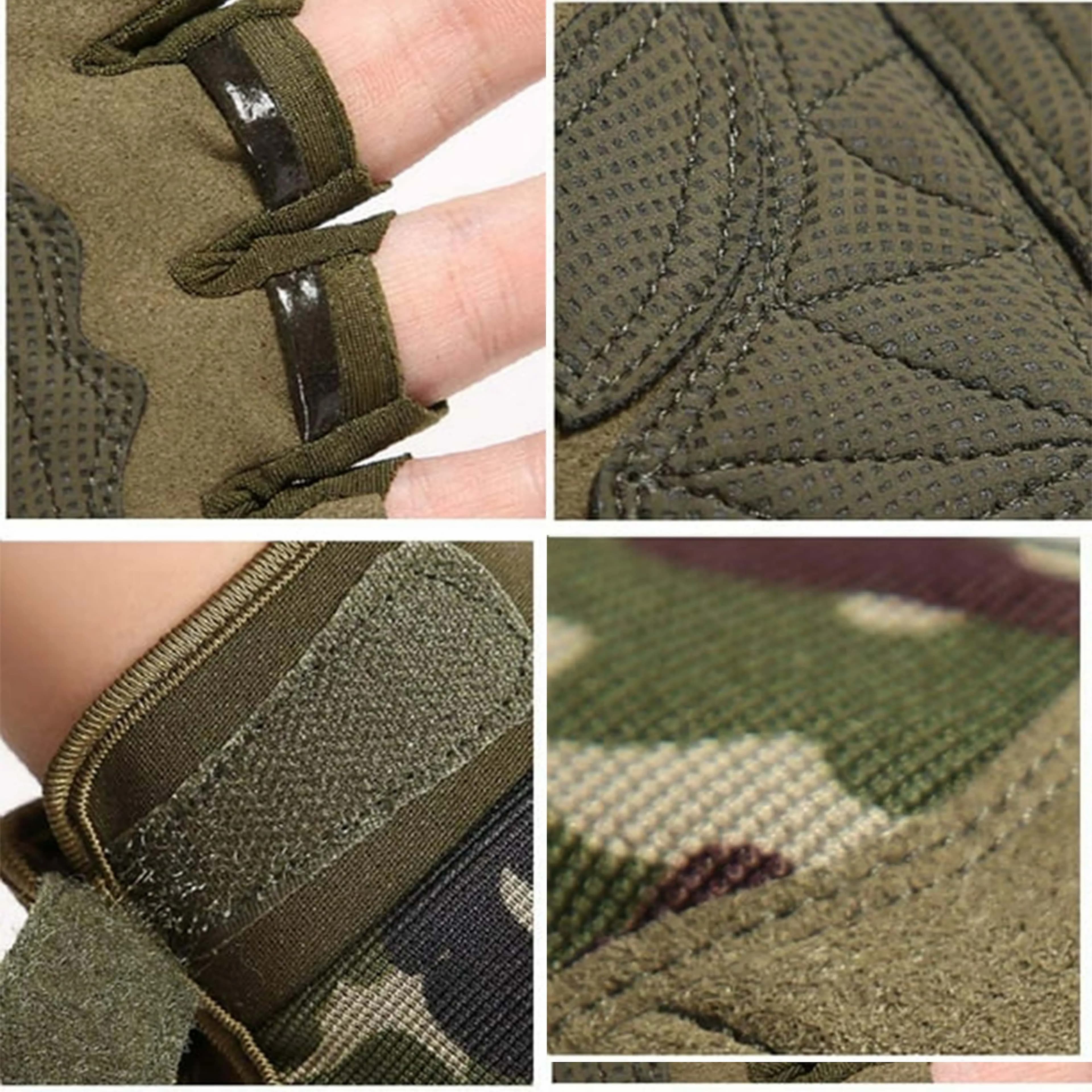 Gants tactiques doigts complets cuir coton vert anti-coupure chasse sport entraînement