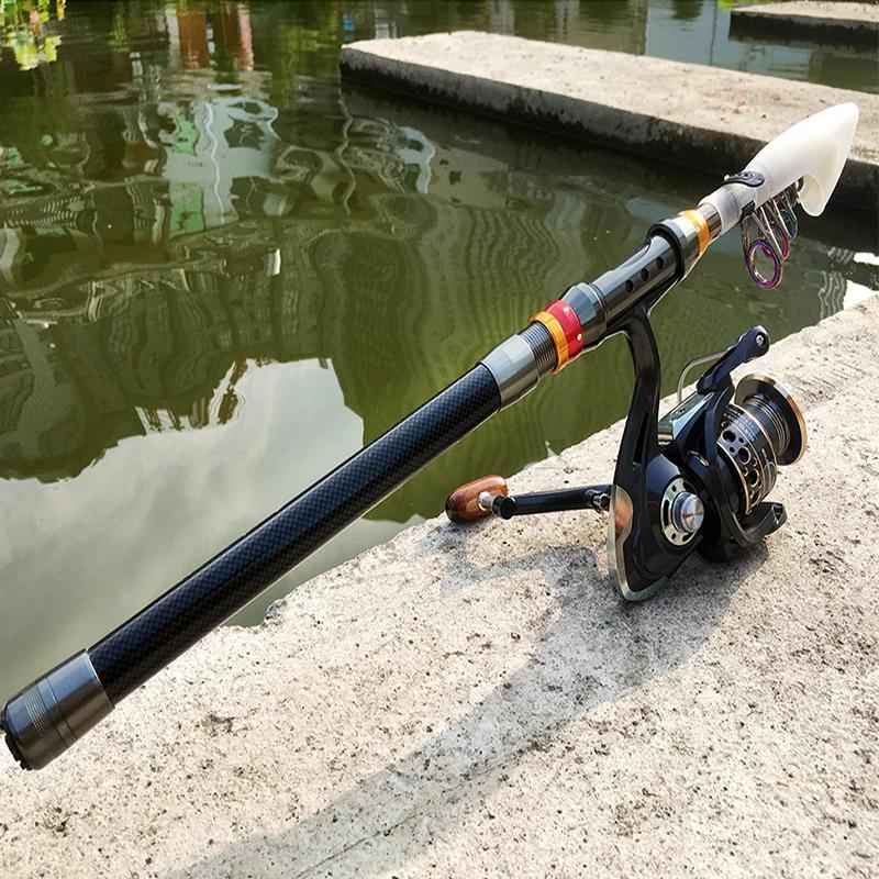 Combo spinning carbone 1.8m à 3.6m avec moulinet 5.2:1 - Kit pêche eau douce et mer - Moulinet métal avec ligne