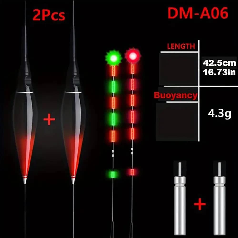 2 Flotteurs de Pêche LED Intelligents, Indicateur de Touche Lumineux Changeant de Couleur pour Nuit, Accessoires Pêche