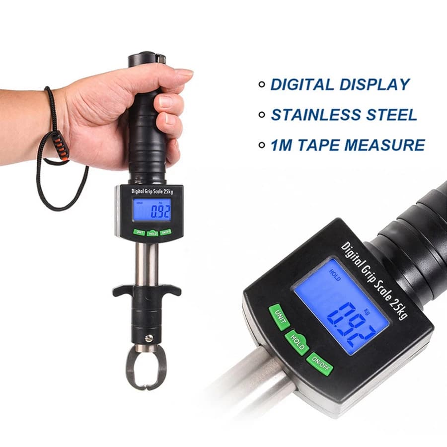Pince à poissons inox avec balance intégrée 25kg - Gripper lip clamp numérique pour contrôle et pesée précise
