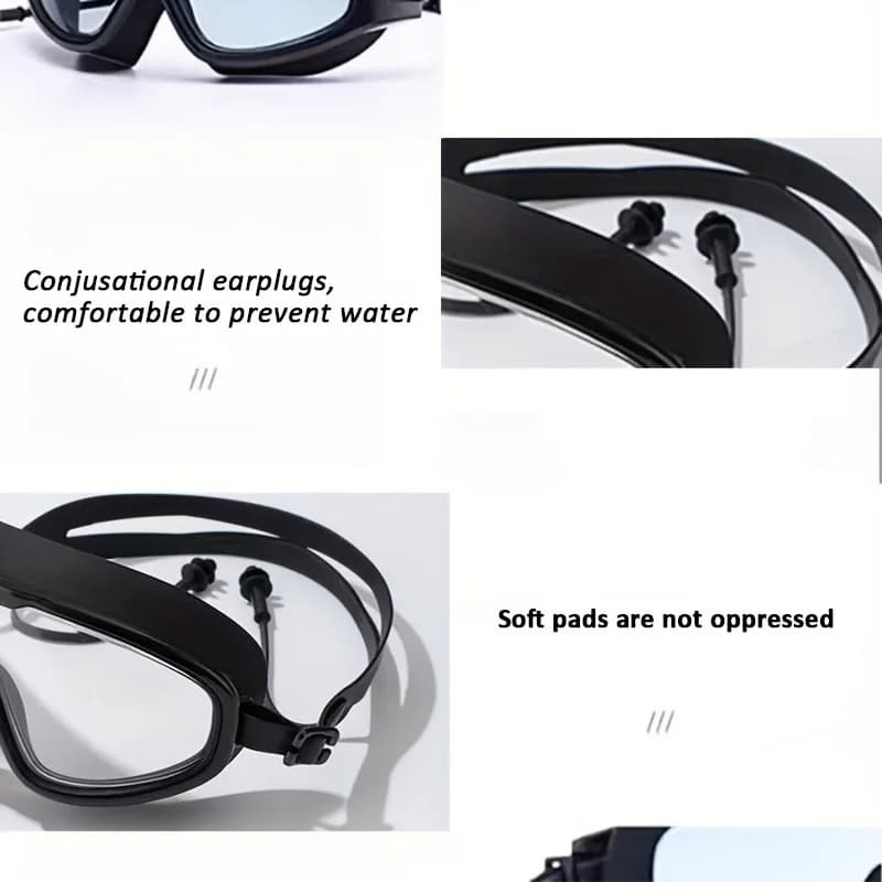 Lunettes de natation fashion grand champ vision - Monture large silicone étanche anti-UV pour plongée