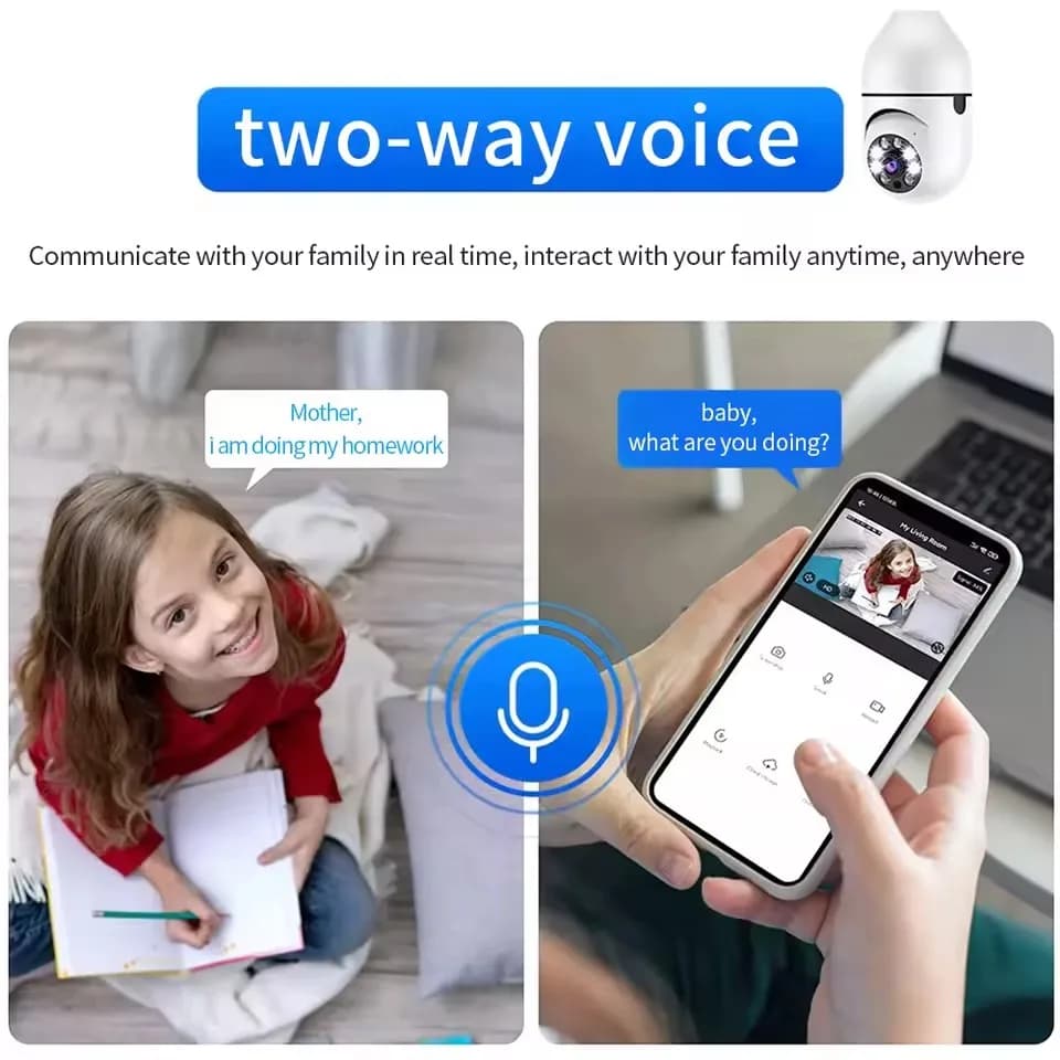 Caméra surveillance intérieure E27 mini WiFi suivi automatique zoom pour sécurité local pêche