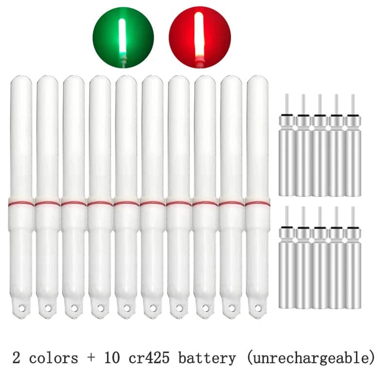 10 bâtons lumineux pêche de nuit avec piles CR425 - accessoire flotteurs lumineux attracteur lampe B651