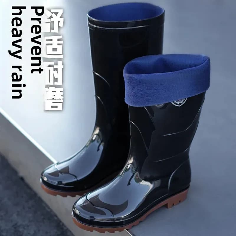 Bottes de pêche PVC épaisses résistantes aux acides pour hommes - Chaussures étanches hiver chaudes chantier