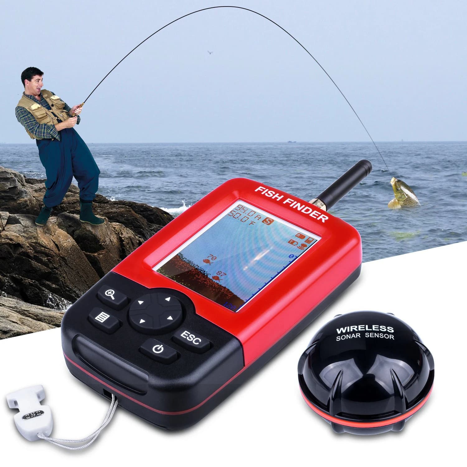 100M Portable Sonar Détecteur de Poissons Échosondeur Pêche Leurres Alarme Transducteur Pêche Lac Mer Profondeur