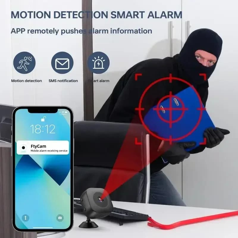 Mini caméra de sécurité WiFi 4K avec vision nocturne, détection de mouvement et audio bidirectionnel pour surveillance