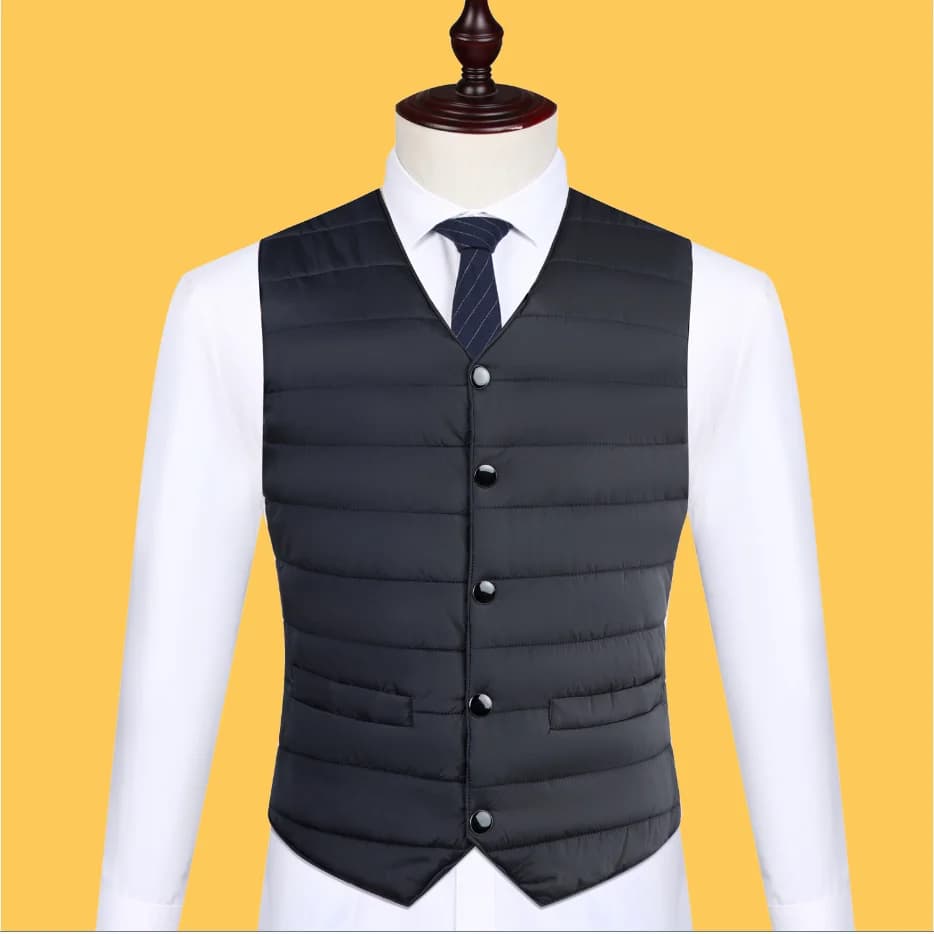 Veste homme sans manches en duvet coton épais pour l'automne hiver, col V boutonnée chaude et polyvalente