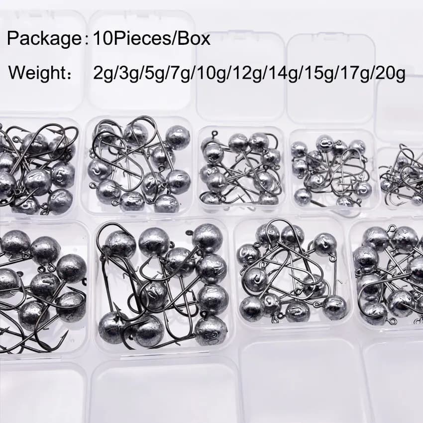 Boîte MrLurion hameçons plombés 2g à 20g - Hameçons jig round head pour leurres souples et pêche du bass