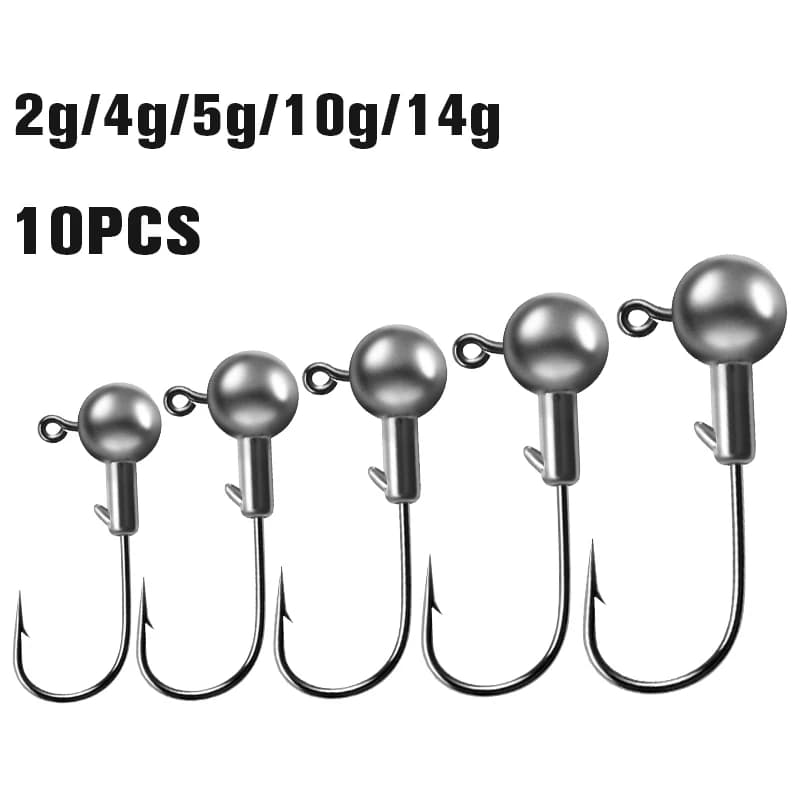 Têtes plombées tungstène 10 pièces 2g à 14g - Jigs pêche roche pour leurres souples et vers