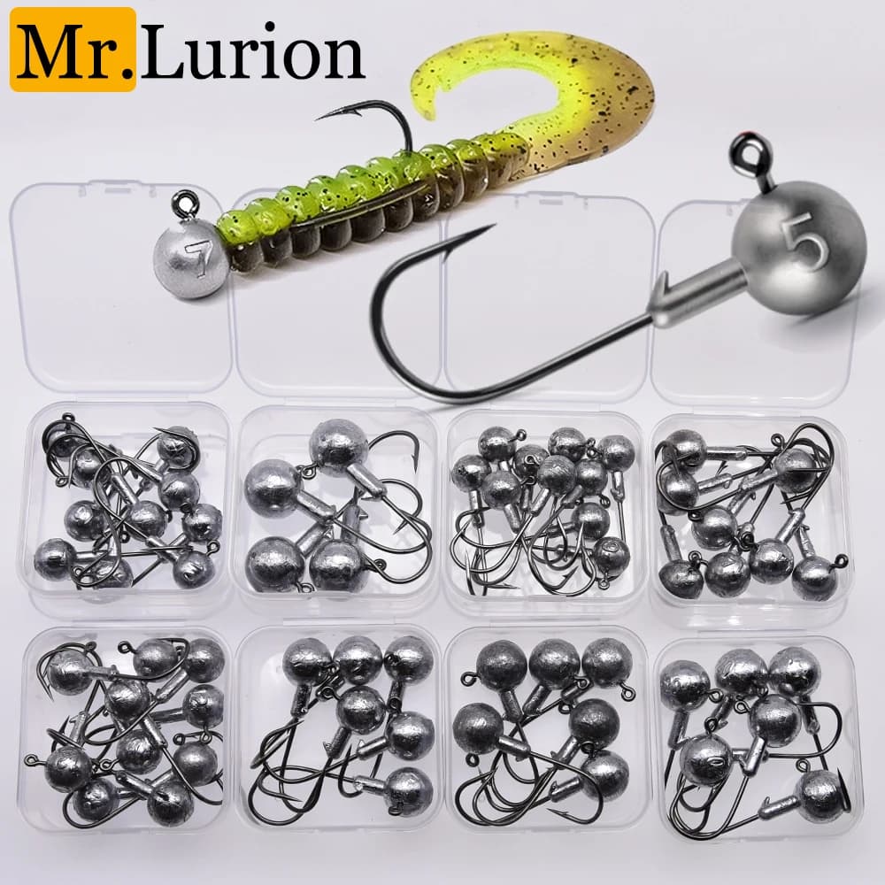 Têtes de jigging plombées rondes 1g à 20g pour leurres souples, hameçons pour crankbait et pêche verticale