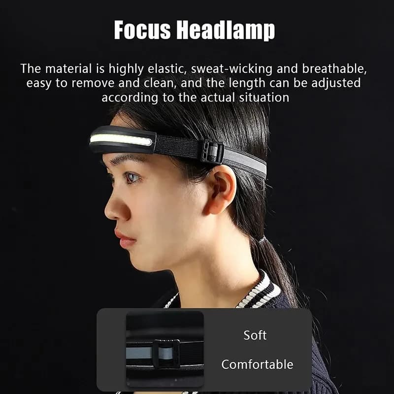 Lampe frontale COB portable lumière rouge/blanche rechargeable pêche camping - Projecteur frontal