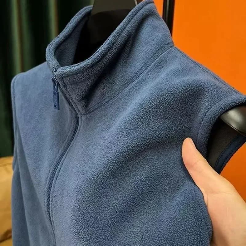 Gilet polaire homme sans manches hiver 2025, col montant doublure chaude et coupe-vent pour pêche et plein air