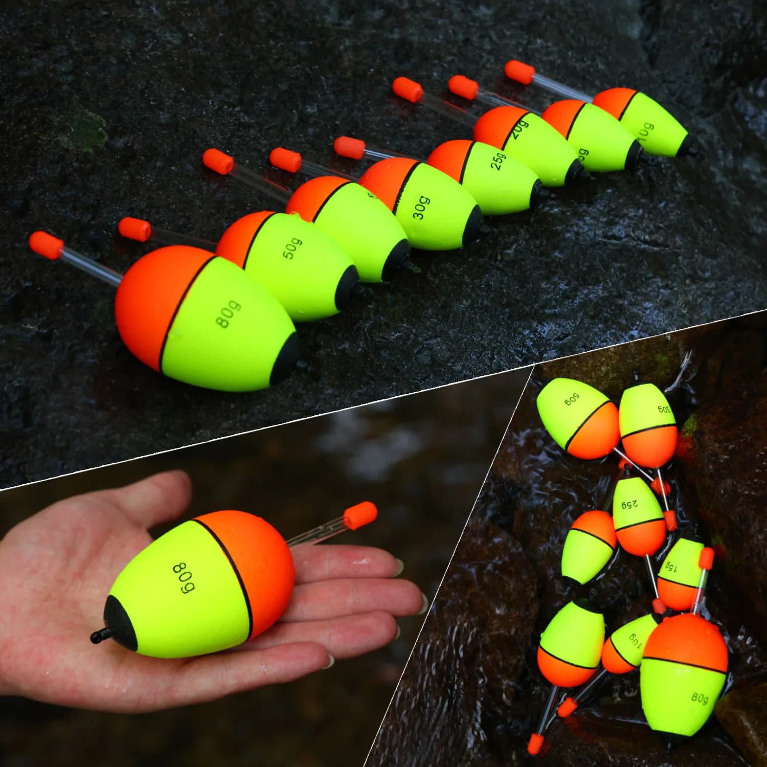 Sougayilang Lot de 5 Bouées Lumineuses de Pêche de Nuit, Flotteur à Double Ruban EVA Haute