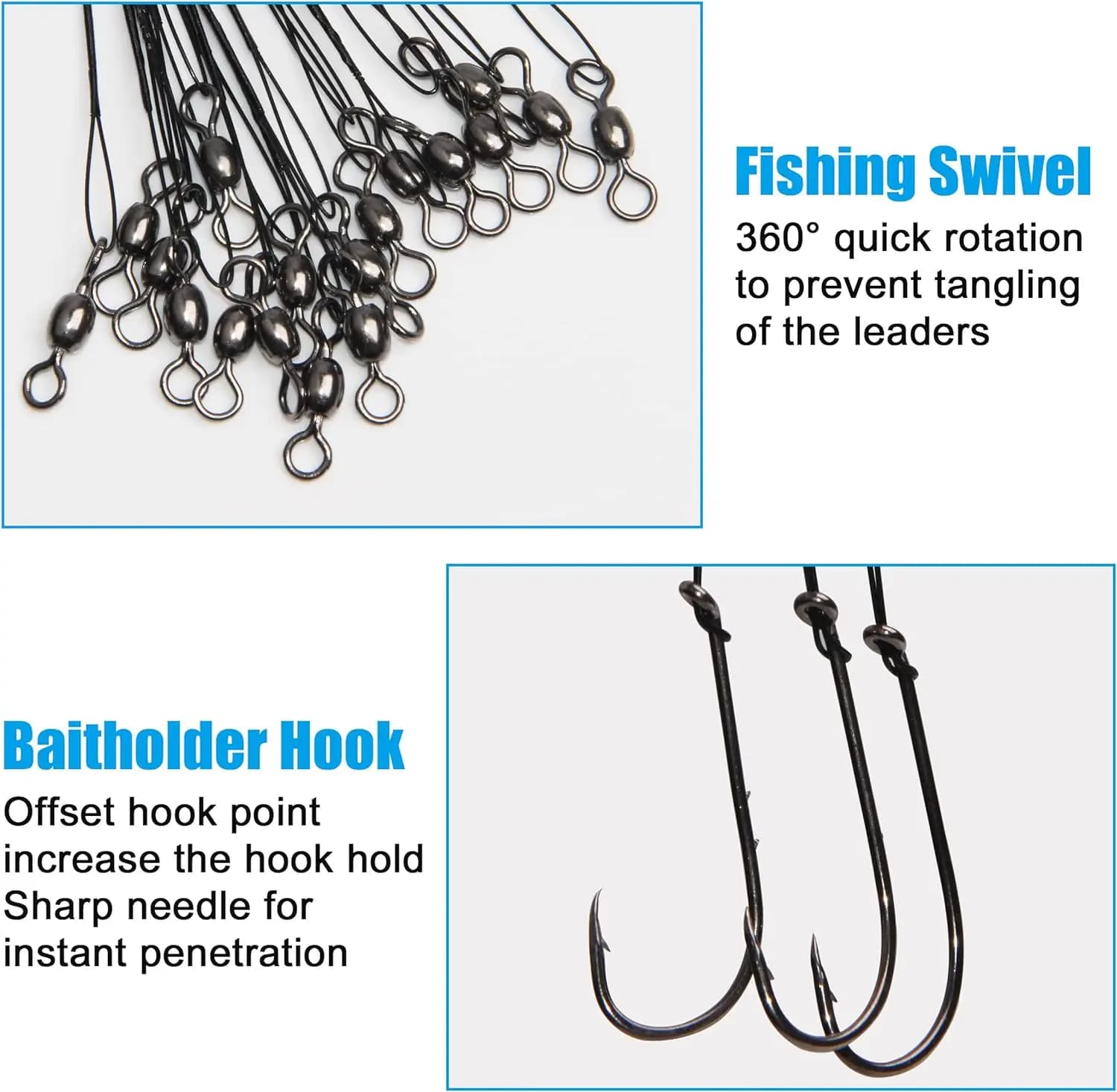 Montage fishing hook avec leader rig et rolling swivel pour pêche en eau douce et pêche au vif