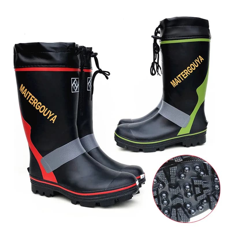 Bottes de pluie pêche chasse étanches hautes semelle caoutchouc crampons acier hommes femmes
