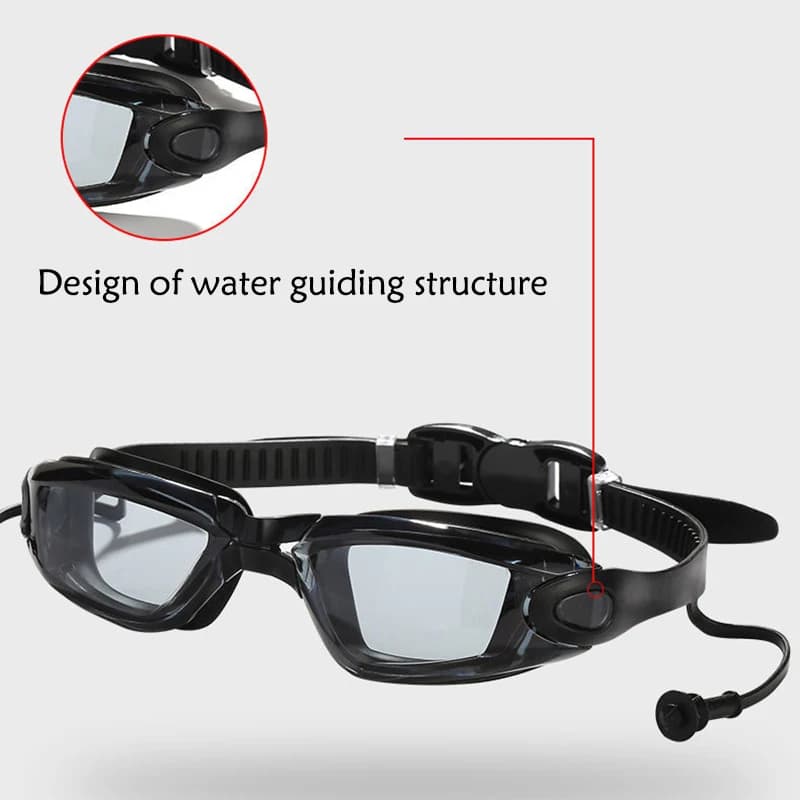 Lunettes de natation professionnelles avec bouchons d'oreilles intégrés HD anti-buée UV