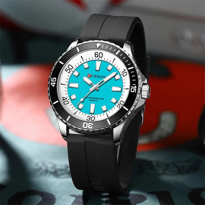 Montre étanche unisexe quartz bracelet silicone luminescente ronde pour pêche extérieure