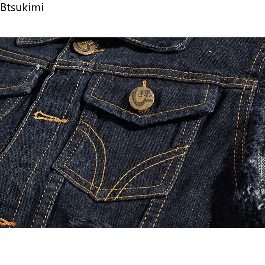 Veste sans manches denim jean homme 2025 mode cowboy extérieur gilet noir bleu veston