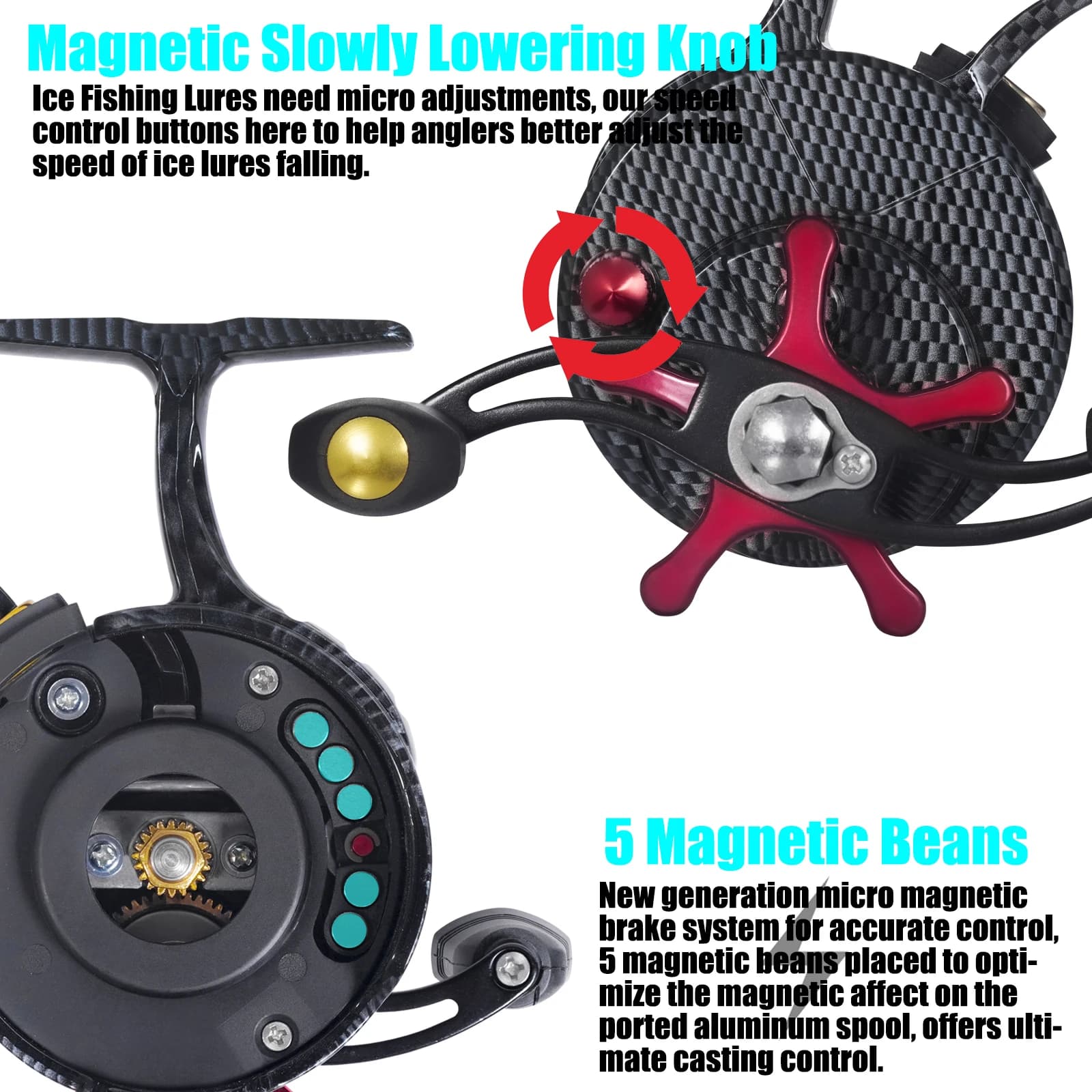 Moulinet ice fishing SAMOLLA inline 3.5:1 ultra fluide système magnétique 8kg drag pour hiver