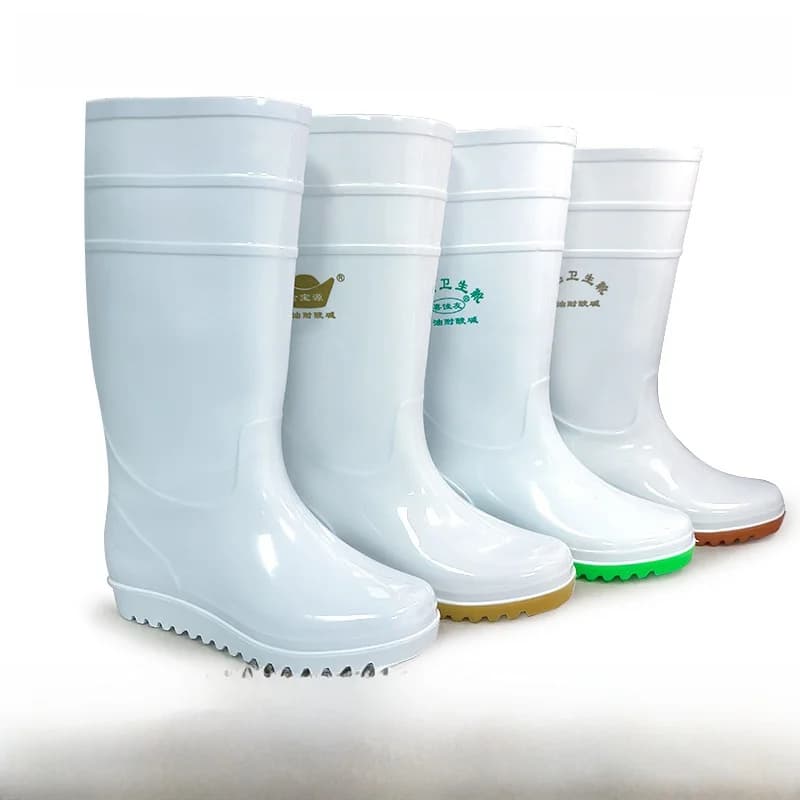 Bottes de pluie cuisine épaisses en tendon de vache grade alimentaire antidérapantes blanc mi-mollet