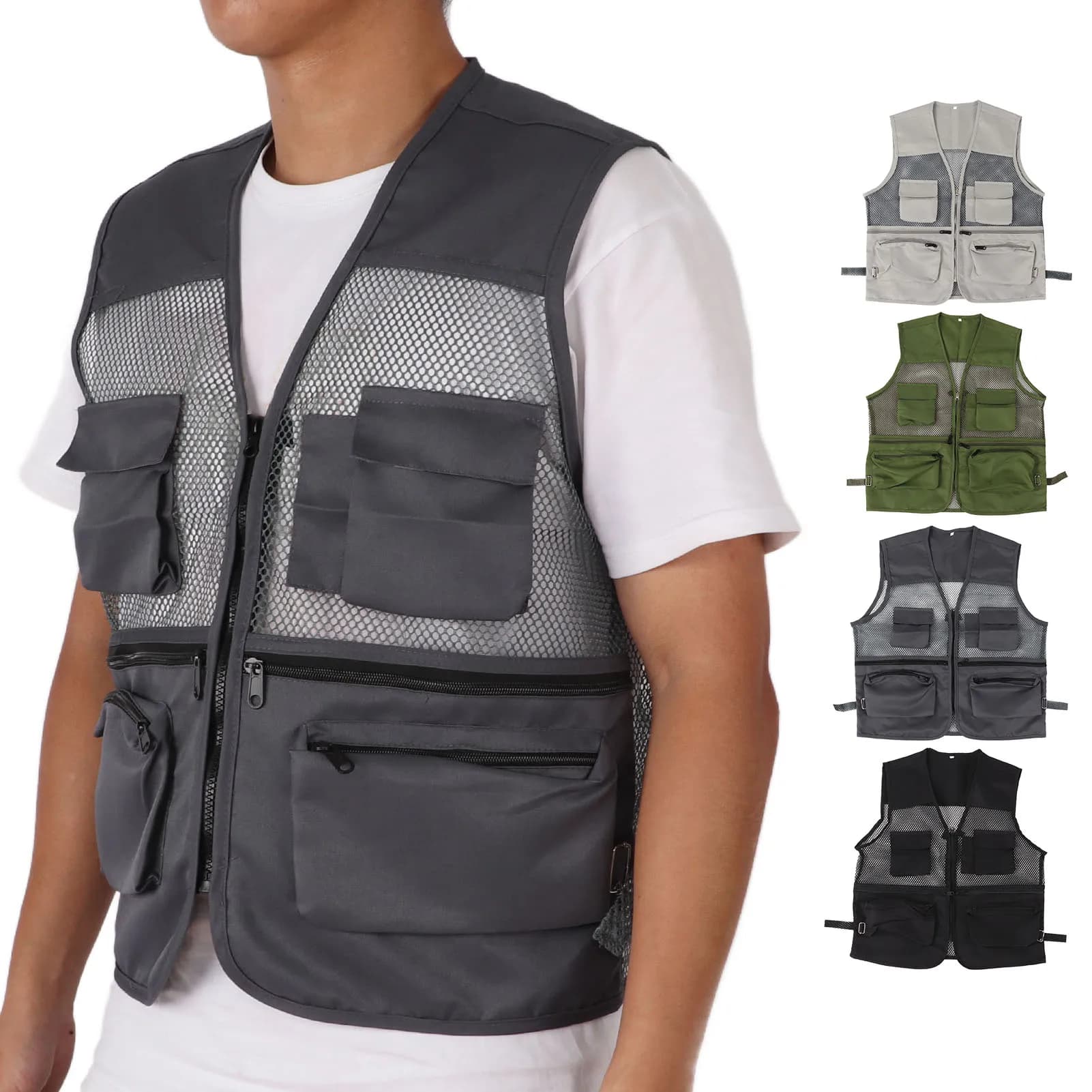 Veste de pêche militaire respirante avec multiples poches pour activités de plein air