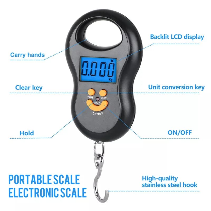 Balance digitale suspendue 50Kg 10g avec rétroéclairage LCD - Pèse-personne cuisine pêche voyage